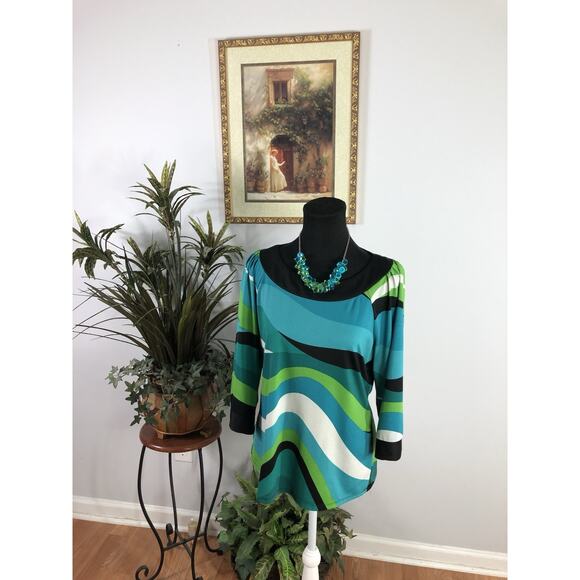 New Directions Women Blouse M Round Neck 3/4 Sleeve Boho Lagenlook Pullover - Picture 1 of 7